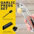 thumbnail image 3 of Premium Garlic Press, Garlic Mincer Set of 3 with Silicone Roller Peeler & Cleaning Brush - Gloss Silver, 3 of 8