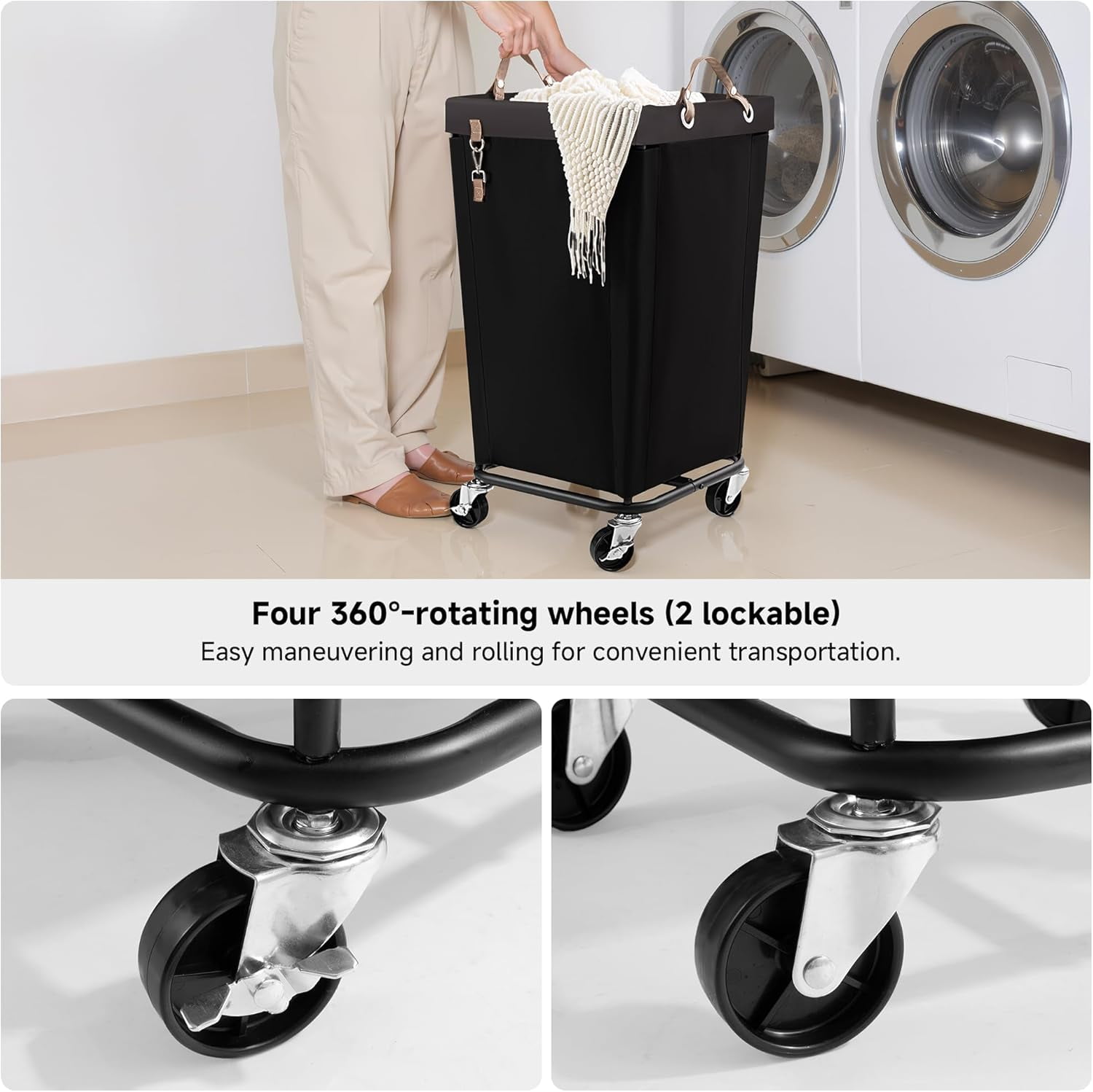 110L Laundry Basket with Wheels, Large Rolling Hampers for Clothing Organizer, Dirty Clothes Basket for Hotel, Home, Closet, Dorm, Beige
