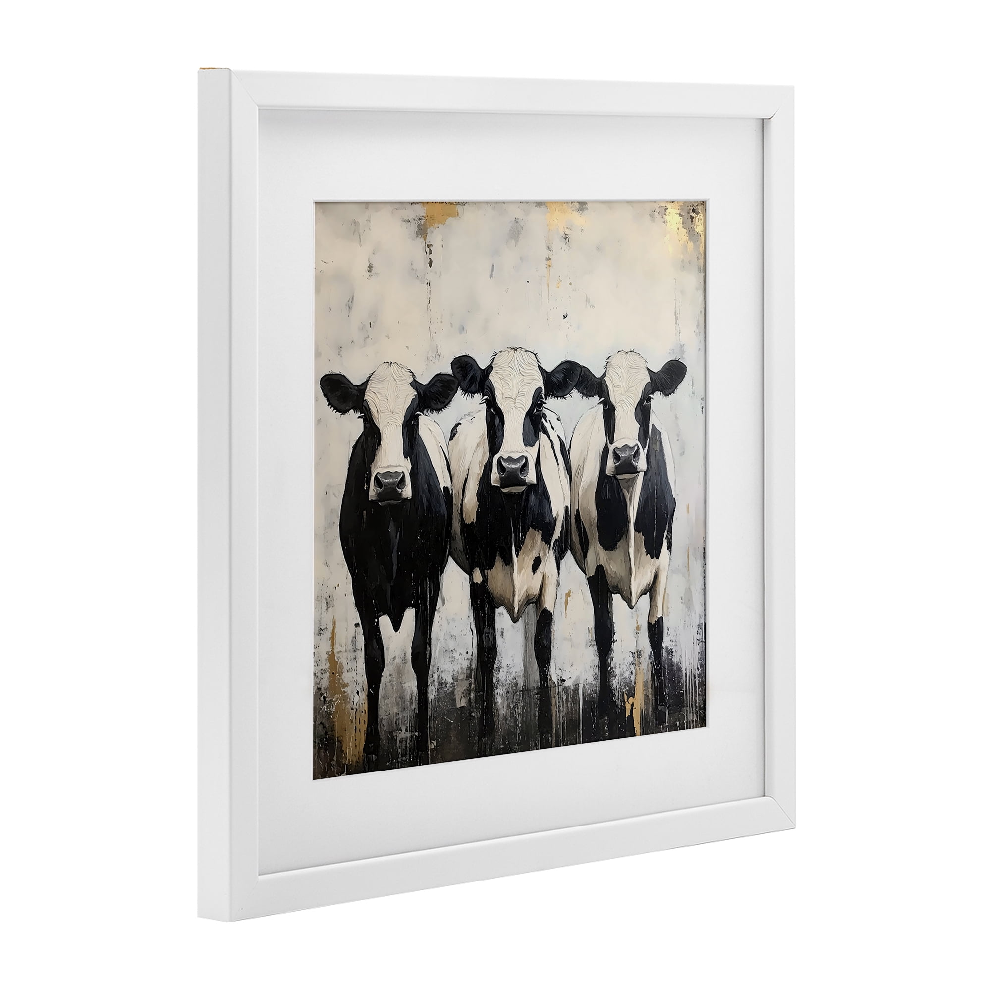 Stupell Industries Three Spotted Cows White Framed Print Under Glass, design by Creative Studio