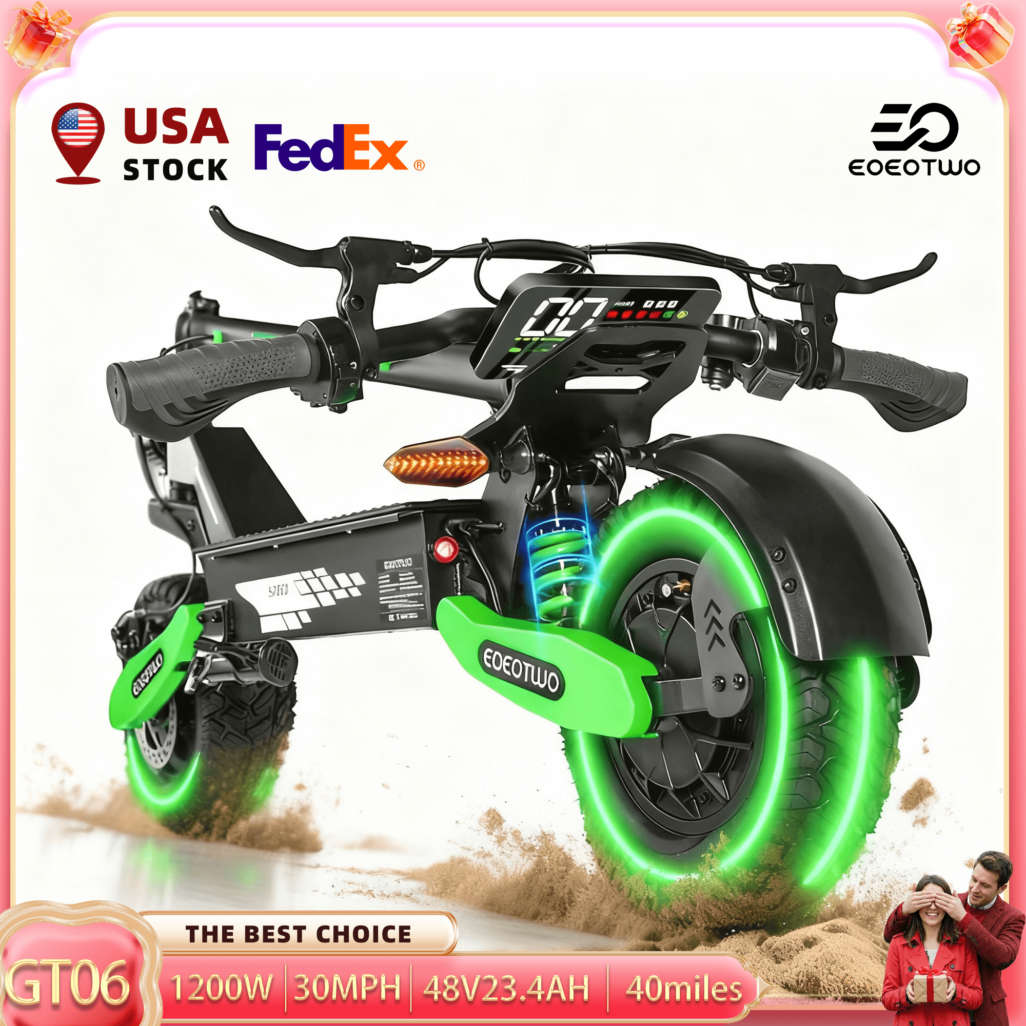 EOEOTWO Electric Scooter for Adults 1200W Motor 30MPH 48V 23.4Ah Battery 40 Miles Range 11 Off-Road Tires E-Scooter Full Suspension UL 2272