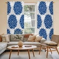 thumbnail image 3 of Dahlia Flower Kitchen Curtains, Farmhouse Botanical Blue Grey Floral Light Filtering Window Curtain Panels, 2Pcs Rod Pocket Window Treatments Set for Living Room Bathroom Bedroom 52x72 Inches, 3 of 9
