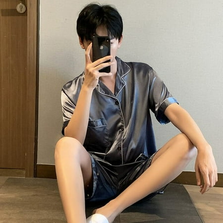 

QWZNDZGR Summer Couple Pajama Sets Satin Pyjamas Short sleeve Sleepwear Men & Women Pijamas Lovers Home Suit Nightwear Suits With Shorts