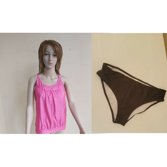 Women´s Swim Set Tankini Pink and Bikini Bottom Black Size 2XL