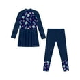 thumbnail image 4 of Haitryli Kids Girls Modest Muslim Swimsuit Long Sleeve Swim Dress with Pants Rashguard Bathing Suit Navy Blue 16, 4 of 7