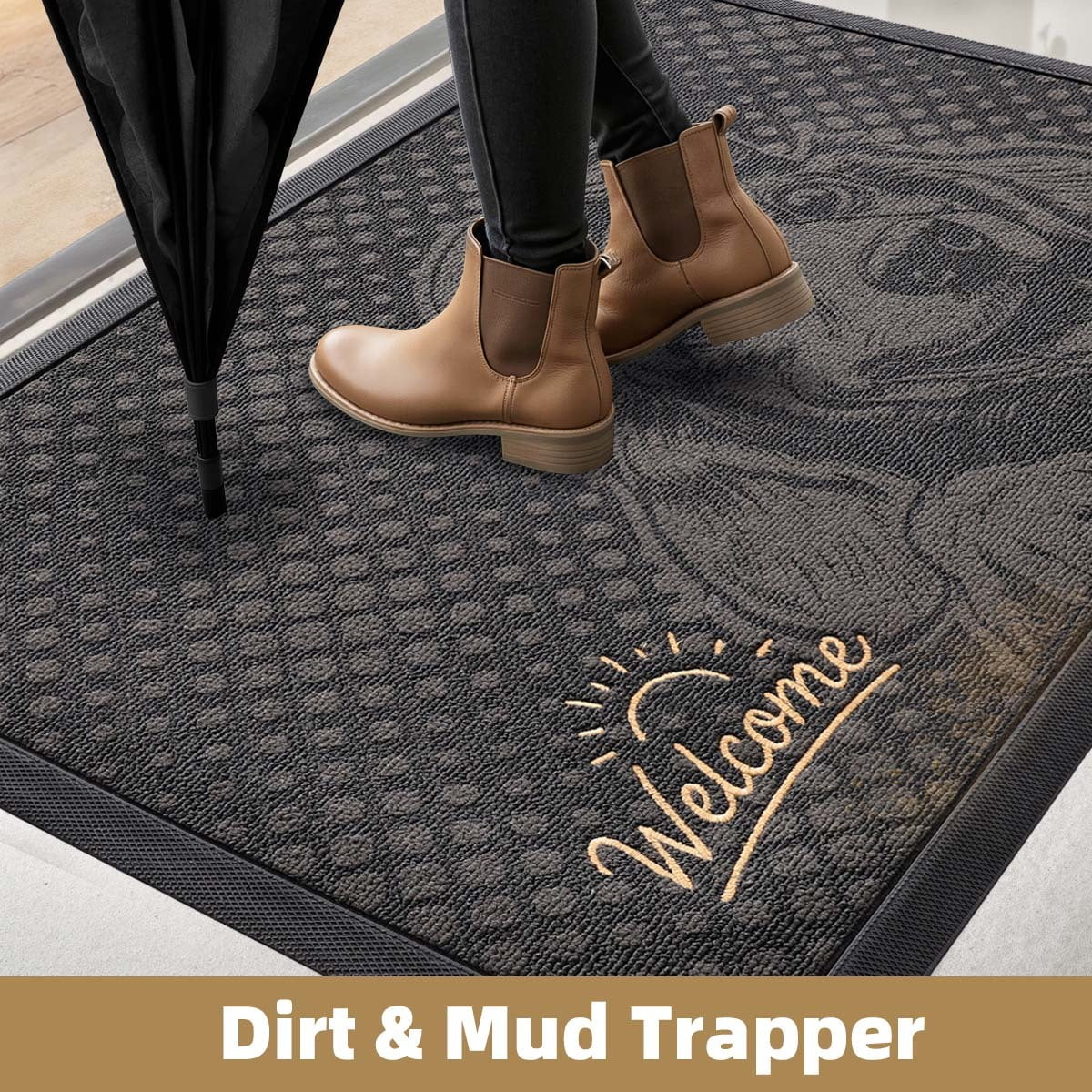 PABUBE Outdoor Doormat, Beagle Welcome Mat, Heavy Duty Durable Doormat Outdoor Entrance, Non-Slip Dirt & Mud Trapper Outdoor Mat for Front Doors