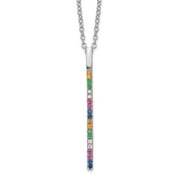 925 Sterling Silver Cable Fancy Necklace Chain Prizma 16 inch Colorful CZ Vertical Bar with 2 Extender 18 1.5 mm