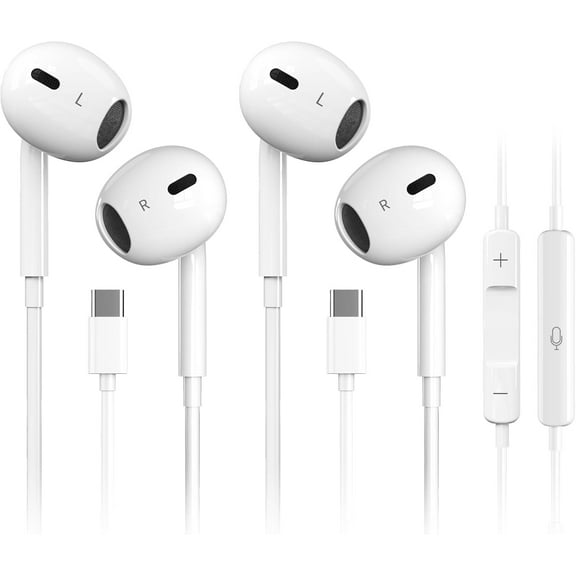 USB C Headphones, 【Ultra Clear Calls & no Noise】 Earbuds Wired for iPhone 16/15 USBC Headphones,Compatible with iPhone/Android/Galaxy/iPad【2 Pack】