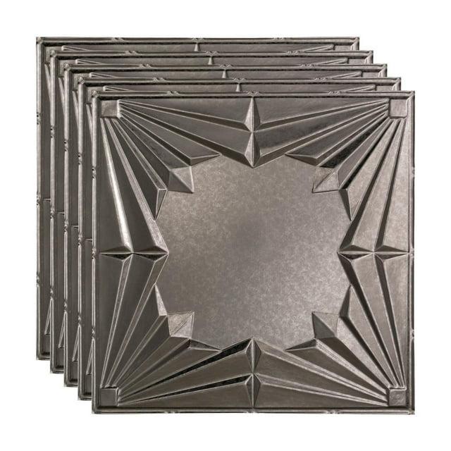 FASÄDE Art Deco Decorative Vinyl 2ft x 2ft Lay in Ceiling Panel in Galvanized Steel (5 Pack)