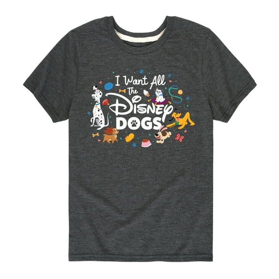 Disney Classics - Cats & Dogs - I Want All The Disney Dogs - Toddler And Youth Short Sleeve Graphic T-Shirt