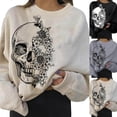 thumbnail image 1 of Suéter de calavera para mujer, estampado de cuello redondo, informal, manga larga, sudadera holgada, jersey de Halloween, 1 of 3