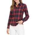 thumbnail image 2 of INSPIRE CHIC Women's Button Down Long Sleeve Collared Top Plaid Shirt Red Blue XS, 2 of 6
