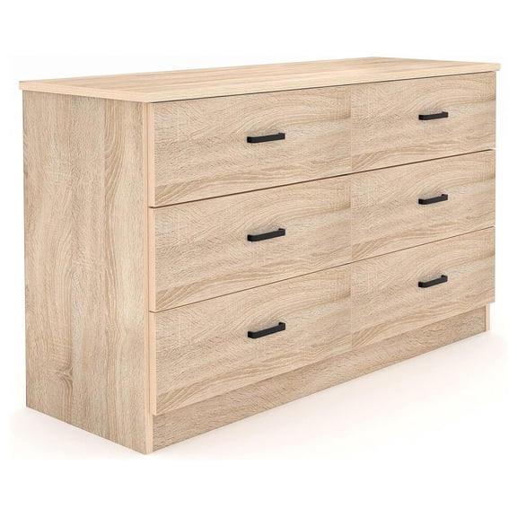 6 Drawer Dresser for Bedroom, Modern Chest of Drawers, TV Stand with Storage, Light Oak