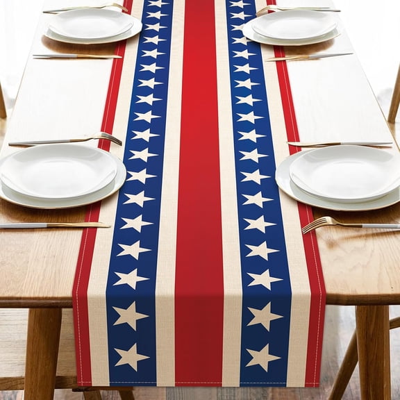 Memorial Day 4th of July Patriotic Table Runner, America Veterans Day Labor Day Red Blue White Stripes Stars Kitchen Dining Table Decor, Home Decoration Indoor Outdoor Party Supply 13 x 72 Inch