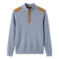 thumbnail image 3 of Ceisia Men's Loose Fit Long Sleeve Henley Shirts with Waffle Knit and Shoulder Color Block Patchwork, Stretch Blend Stand Collar Casual Tops Gifts, 3 of 5