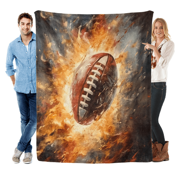 Fire Football Fleece Throw Blanket Sports Theme Sherpa Blanket for Kids Boys Girls Rugby Game Ball Games Competition Fuzzy Blanket for Sofa Bed Couch