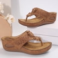 thumbnail image 4 of Platform Flip Flops for Women Bohemian Flower Hollow out Orthopedic Sandals Comfy Arch Support Footbed Slides Wedges Heels Slip on Beach Shoes Brown Size 9, 4 of 6