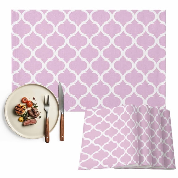 Placemats Set of 6, Geometric Pattern Trellis Place Mats Morocco Style Pink Tablemats Washable Placemat Table Decoration for Kitchen Table Dinner Party Home Decor Indoor Outdoor 13x19 Inch