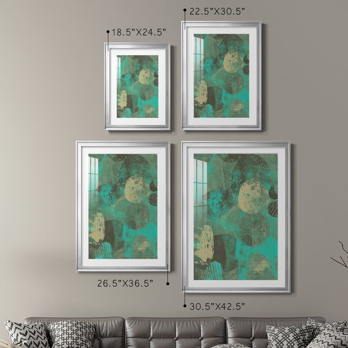 Wexford Home Minty Green Orbs I Premium Framed Print, 26.5" x 36.5" - Ready to Hang, Silver (Set of 2)
