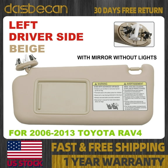 Dasbecan Beige Left Driver Sun Visor with Mirror For Toyota RAV4 2006-2013 74320-42501-A1