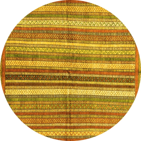 Ahgly Company Machine Washable Indoor Round Abstract Yellow Modern Area Rugs, 5' Round