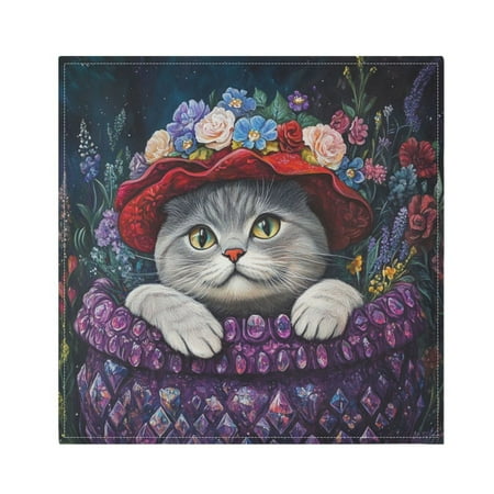 

WOBOGO Cute Cat Wearing Wreath Cloth Napkins 1 Piece Soft Elegant Touch Durable Absorbent Quick Drying for Elegant Dining