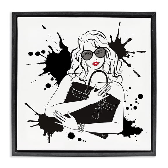 Stupell Industries Art Deco Black Bag Elegance & Glamour Black Floating Frame Canvas Art, 18 x 18, by Martina Pavlova