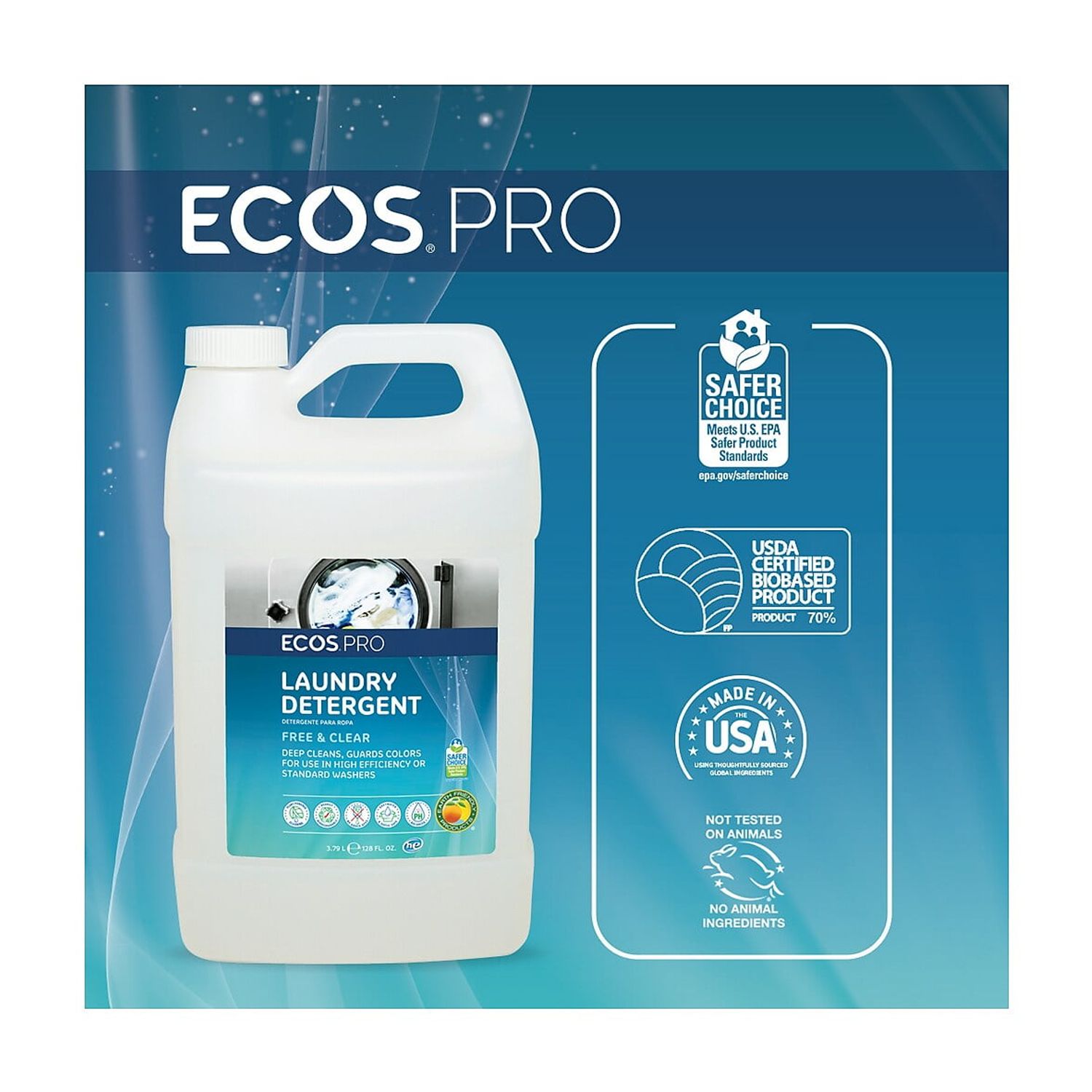 ECOS PRO Free & Clear HE Liquid Laundry Detergent 128 Loads 128 oz. 4/Carton (PL9764/04)