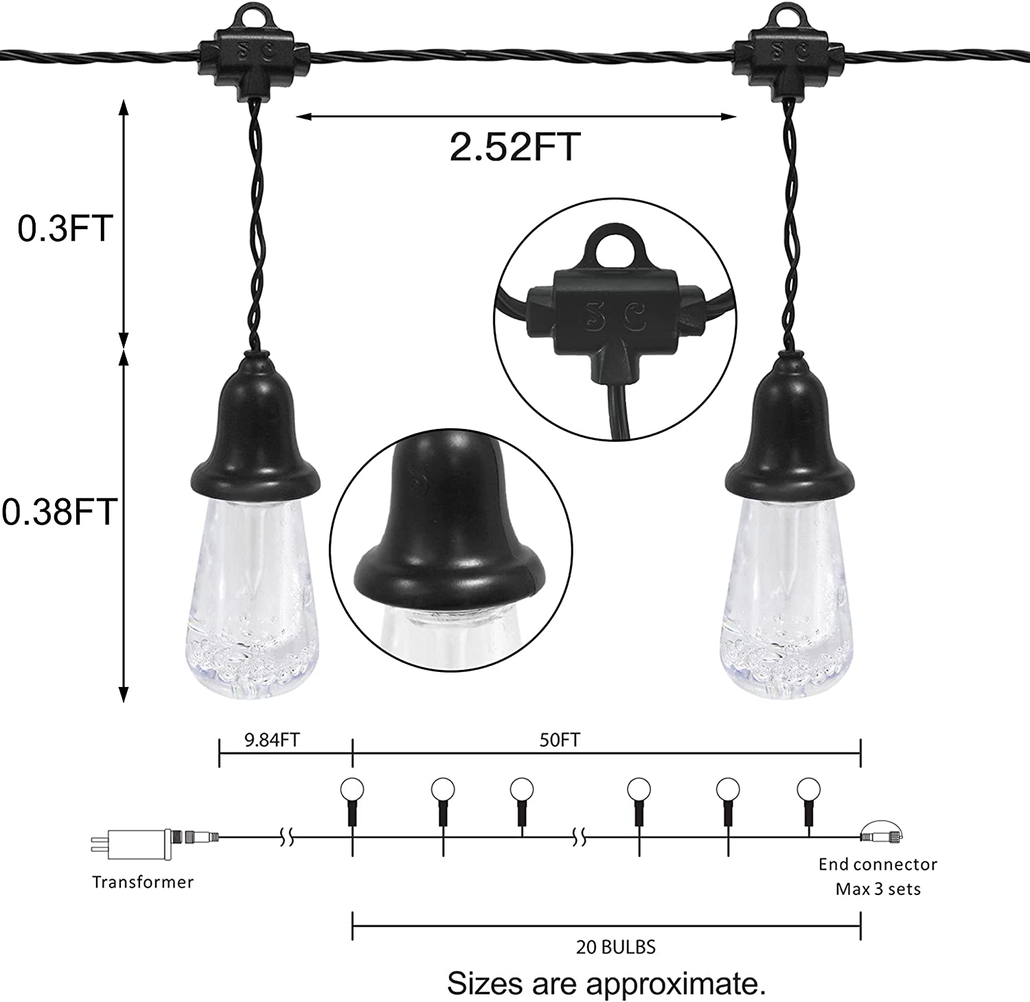 Bibana 60 FT Outdoor String Lights Commercial Grade Vintage Shatterproof Bulbs Weatherproof Patio String Lights for Wedding, Party, Holiday, Christmas, Birthday, Gathering Decoration (Warm)