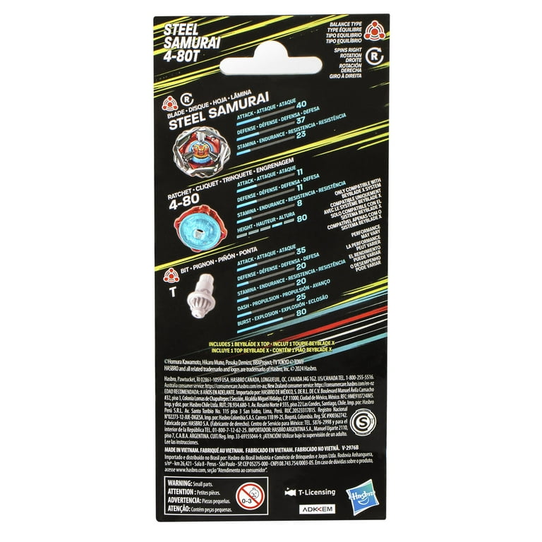 Beyblade X Steel Samurai 4-80T Booster Pack Set with Balance Type