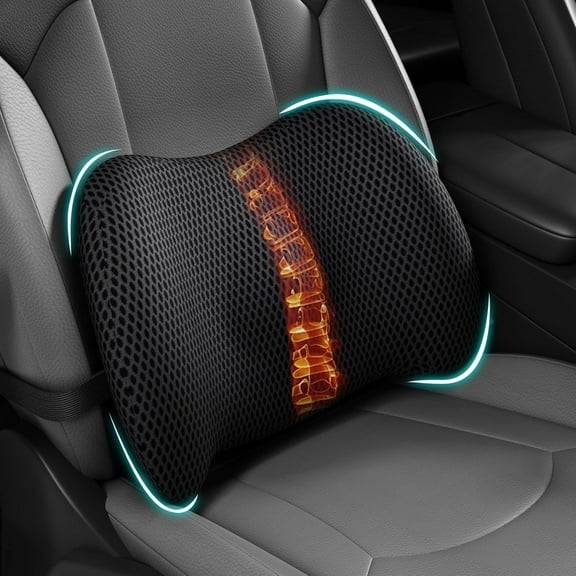 Lumbar Support Pillow for Car, Memory Foam Car Seat Back Support Pillow for Driving, Back Cushion with Strap for Pain Relief, Ergonomic Back Cushion for Office Chair, Wheelchair (Black)