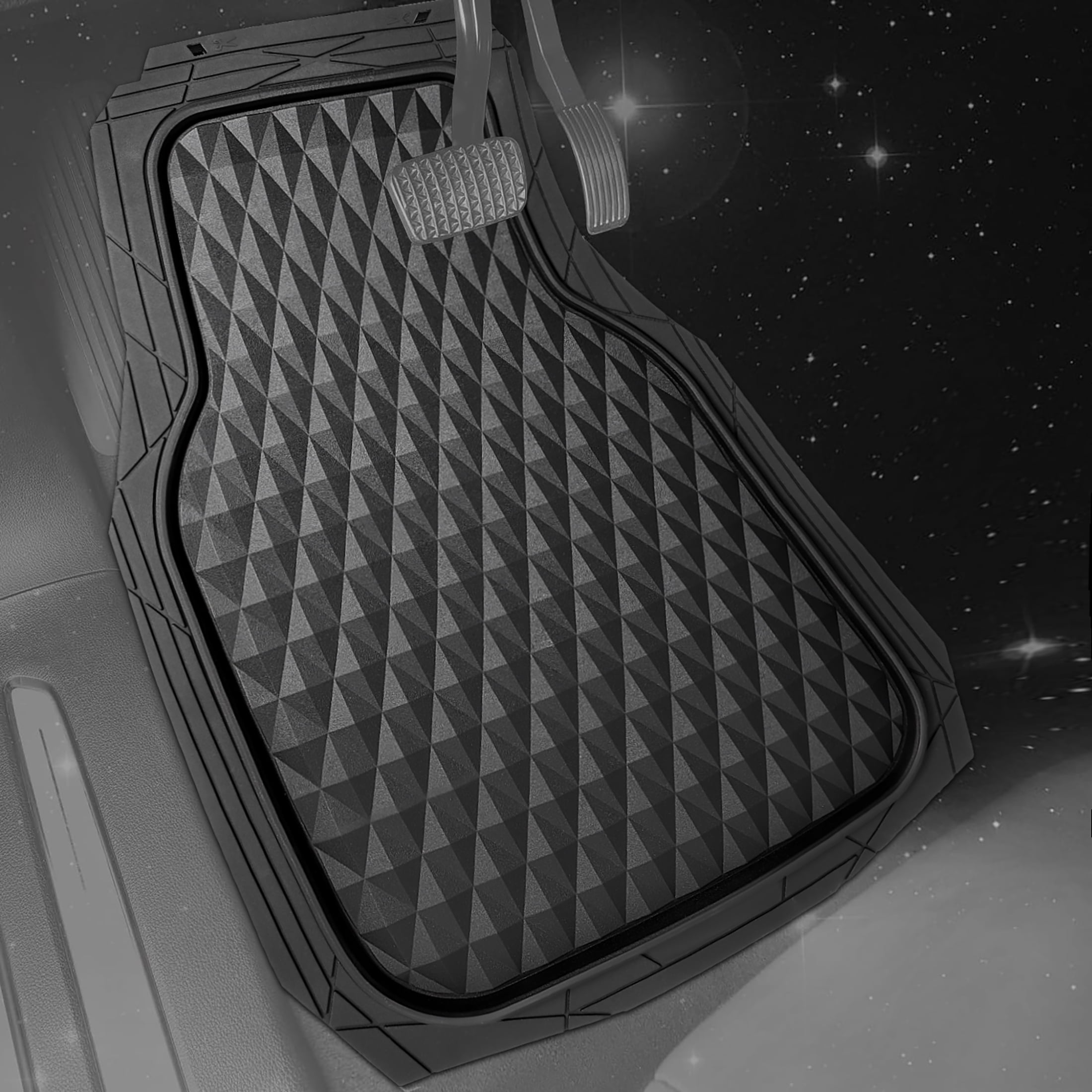 Ozark Trail 3-Piece Black Deep Dish Rubber Car Floor Mats, Anti-Slip 3D Rhombus Waterproof, All Weather Universal Trim-to Fit for Car, SUV and Truck Mats