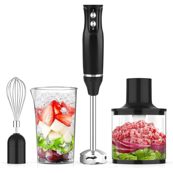 Batidora de Inmersión 500W Multifuncional 4 en 1, Licuadora de Mano Portátil Negra para Cocina