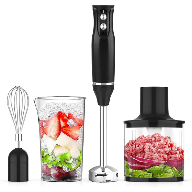 Batidora de Inmersión 500W Multifuncional 4 en 1, Licuadora de Mano Portátil Negra para Cocina
