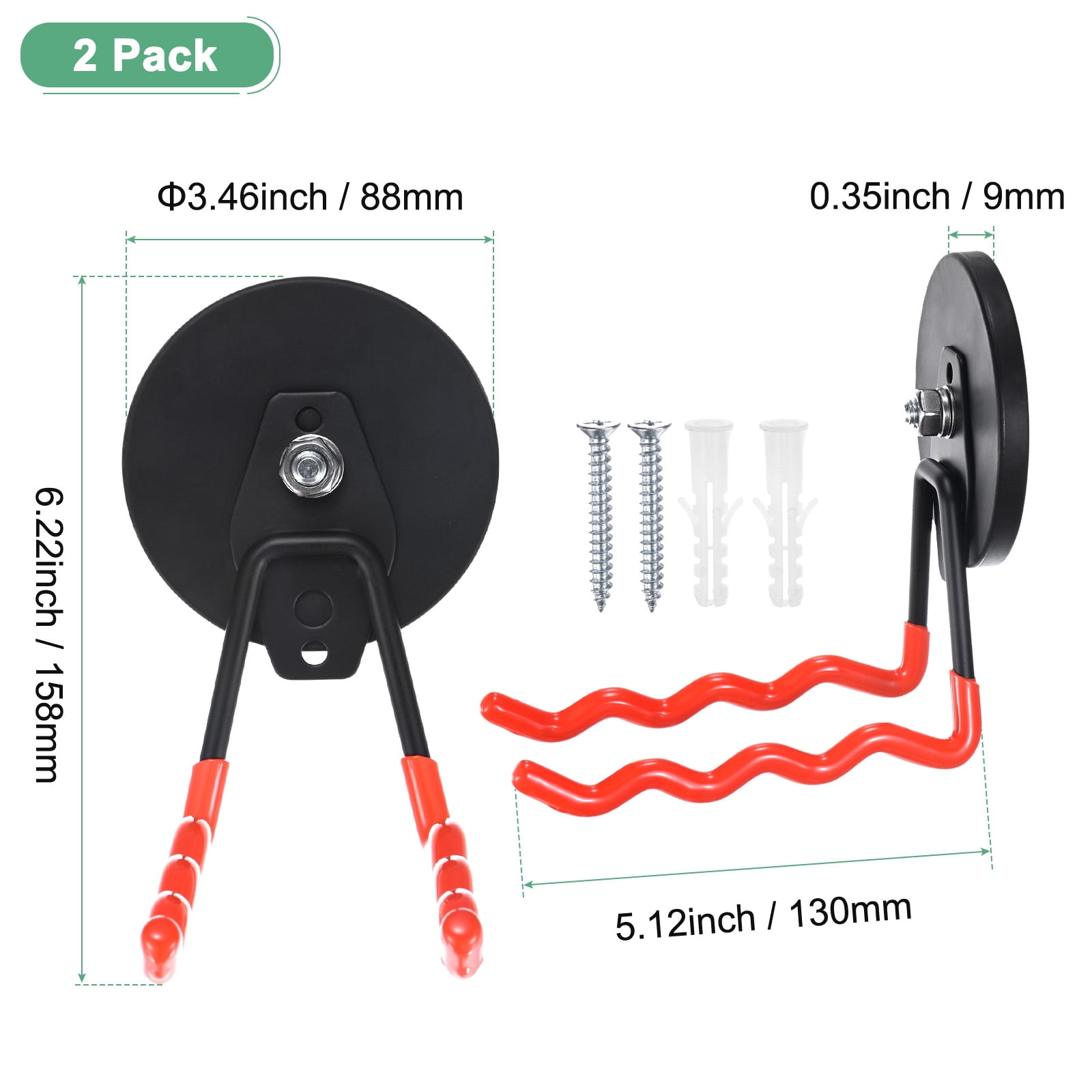 Uxcell 2-Pack Strong Garage Magnetic Hooks, Magnetic Wave Hooks with Anti-Slip Coating [Orange]
