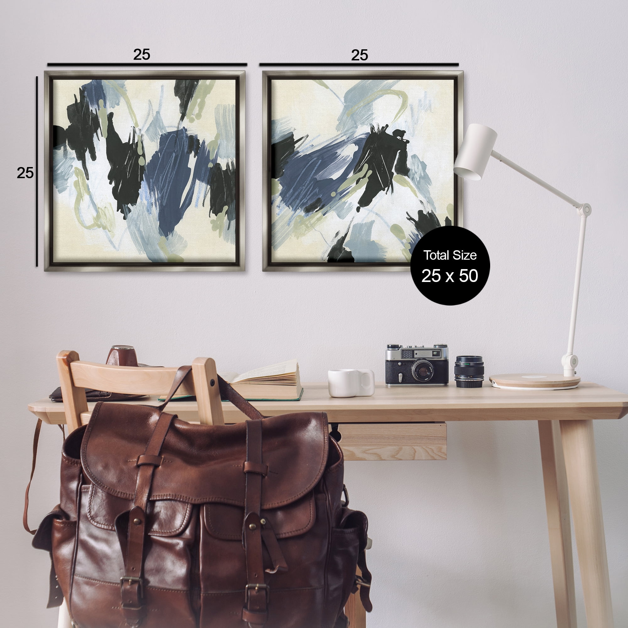 Stupell Industries Muted Blue Green Abstract Patches Abstract Painting Gray Floater Framed Canvas Art Print Wall Art, 25 x 25, Set of 2
