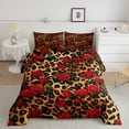 thumbnail image 6 of Manfei Leopard Print 3 Pieces Queen Comforter Set,Red Rose Bedding Sets,Flower Animal Bedding Comforter Set,Ultra Soft Floral Room Decor,Reversible, 6 of 8