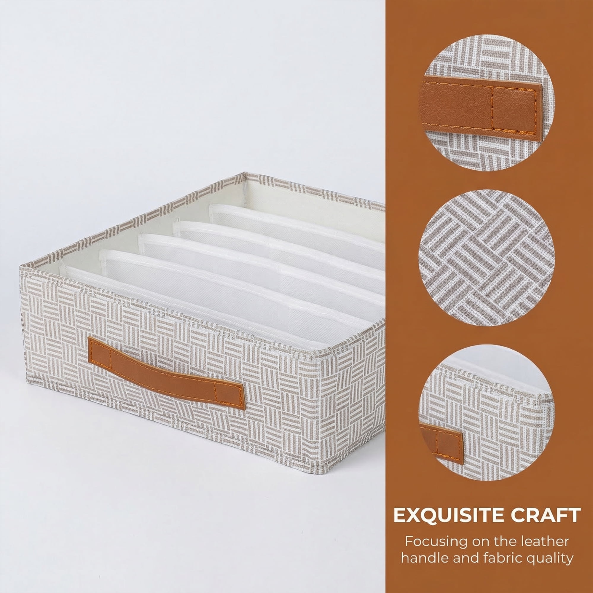 Unique Bargains Collapsible Fabric Storage Bin for Closet Light Coffee-6 grid