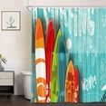 thumbnail image 4 of Beach Shower Curtains for Bathroom, Summer Surf Nautical Surfing Surfboard Bathroom Curtains, Tropical Colorful Surfboard in Vintage Style on Teal Wooden Fabric Shower Curtain Set with Hooks, 69X70in, 4 of 4