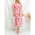 thumbnail image 6 of Caoirhny Women's Summer Casual Beach Dress Short Sleeve Floral Print Long Dress Ruched Boho Dress, 6 of 9