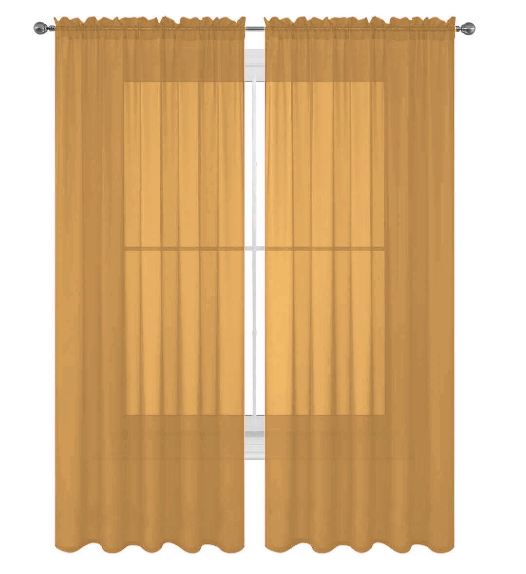 Decotex 2 Piece Elegant Solid Sheer Window Curtain Panels Treatment Drapes (55" X 36", Gold)