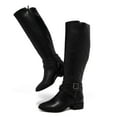 thumbnail image 4 of YDN Women Classic Round Closed Toe Strap Buckle Knee High Boots Block Low Heel Side Zipper Calf Boots Casual Winter Shoes Size 9 Black, 4 of 4