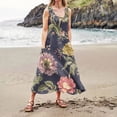 thumbnail image 4 of Mohiass 2024 Cotton Linen Sleeveless Plus Size Dresses for Women Tropical Casual Round Neck Sundress with Pockets Blue 5XL, 4 of 7