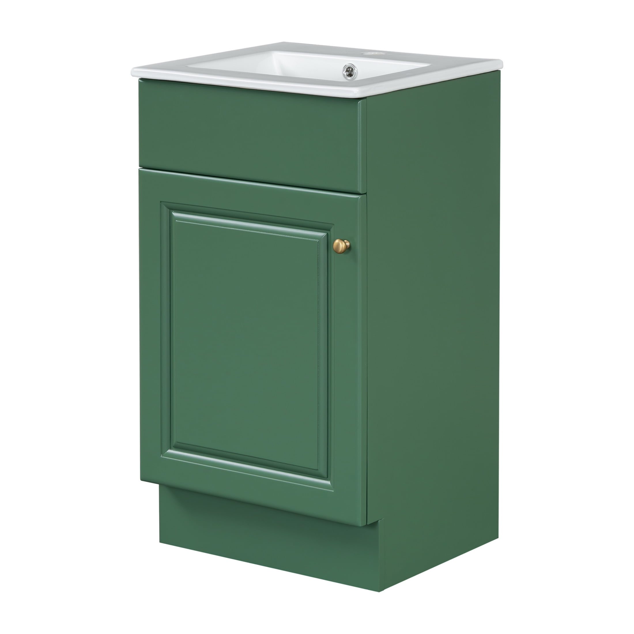 Vale Modern 18" Bathroom Vanity Cabinet with Ceramic Sink, Soft-Close Door, and Adjustable Storage, Green