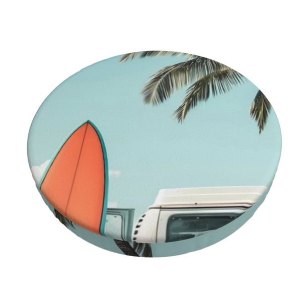 Disketp Vintage Surf Van Beach Funda Redonda para Taburete, Funda de Cojín para Silla de Bar Suave y Elástica-13 inch