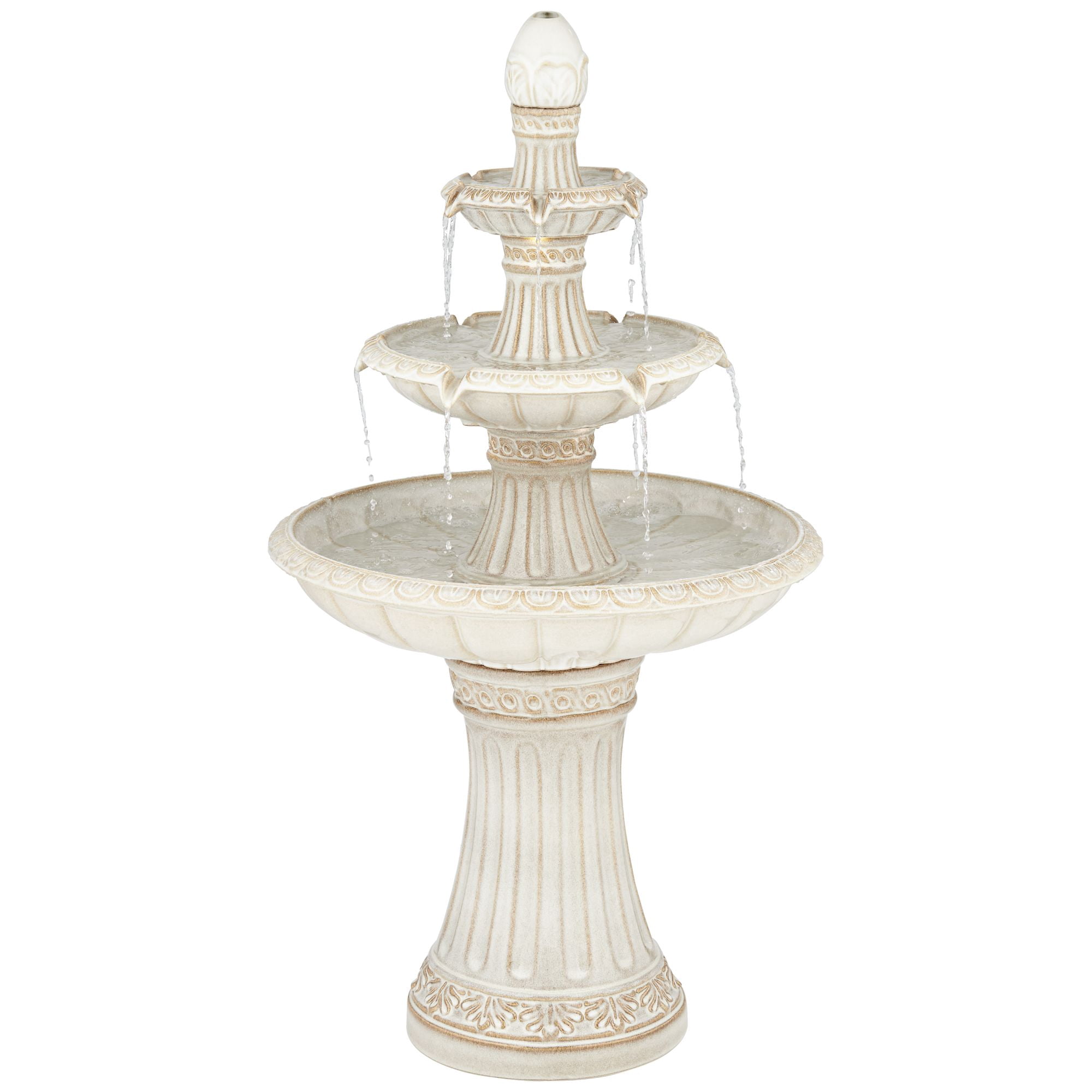 Formentera 45 1/4" High Large Italian Outdoor Decor Off-White Ceramic Floor Fountain with Light LED 3-Tier