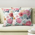 thumbnail image 3 of Spring Floral Pillow Covers 18 x 18 Inch Set of 2 for Watercolor Pink Flowers Decor Throw Pillows Green Leaves Plant Outdoor Decorative Cushion Cases with Zipper for Couch Bed Decorations, 3 of 6
