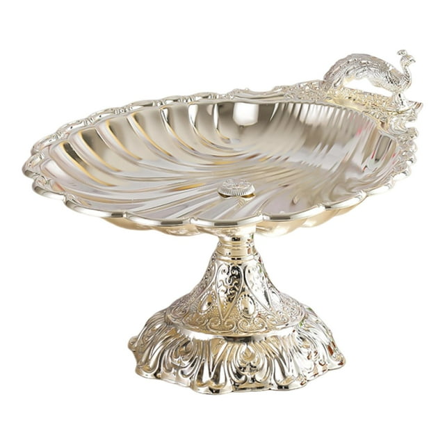 Bandeja redonda multiusos para aperitivos y frutas, elegante y práctica para servir magdalenas, ideal para centro de mesa, restaurante, sala de estar Plata grande
