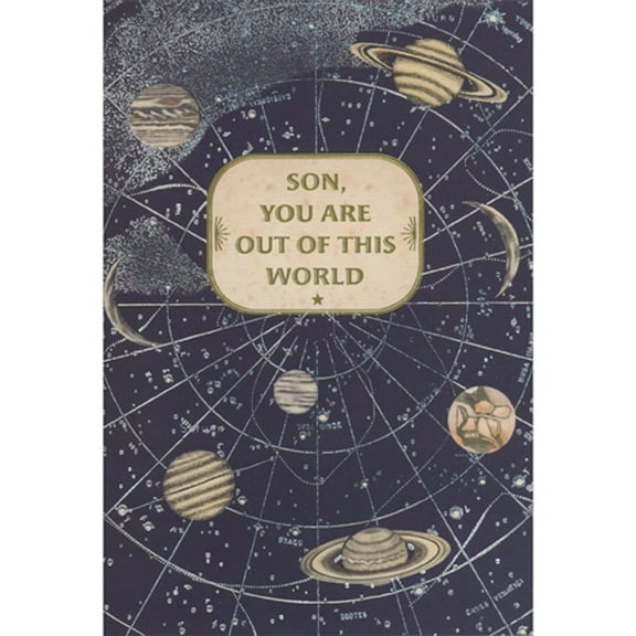 Pictura Blue Solar System Map with Silver Foil Accents: Out of This World Graduation Congratulations Card for Son