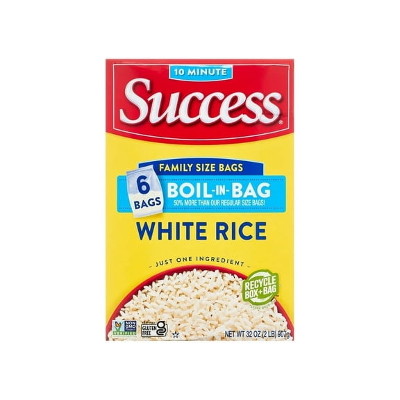 Pack of 2 Success Boil-in-Bag Rice, Precooked Long Grain White Rice, 32 oz, 6 Count