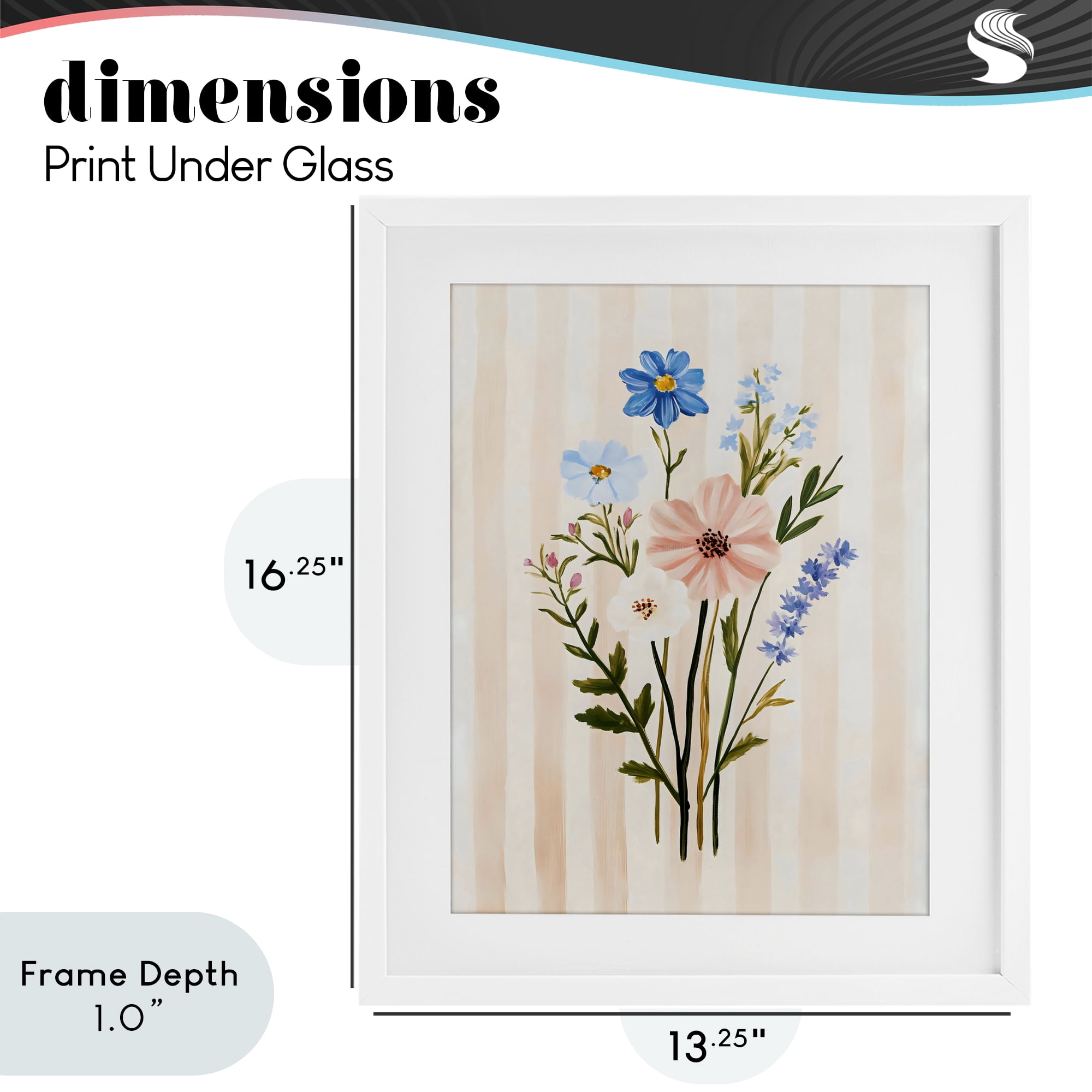 Stupell Industries Cream Stripe Florals White Framed Print Under Glass, design by The Prints Vibe